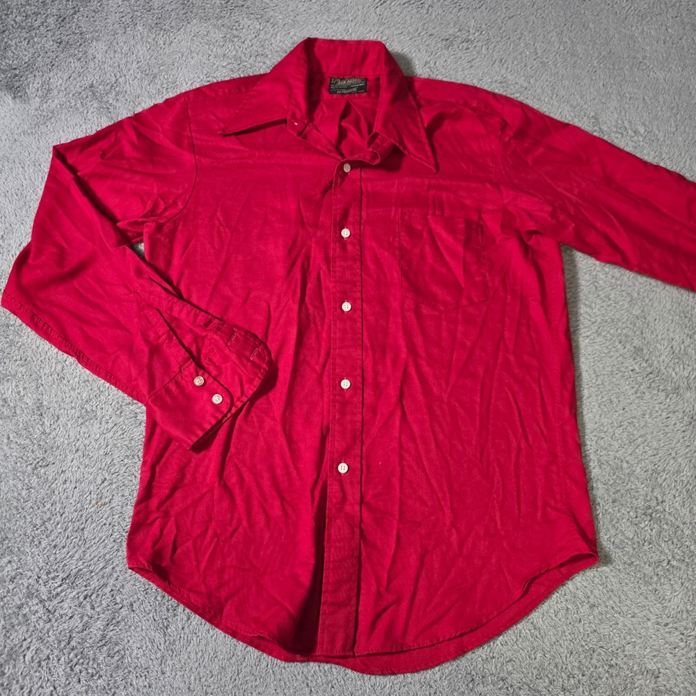 National Shirt Shops Mens M Red Button Down Shirt Vintage Tapered Long Sleeve